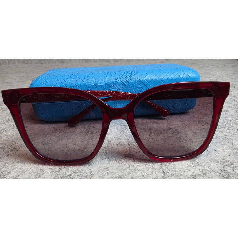 Love Moschino Burgundy Square Sunglasses Heart Embossed Temples with Case